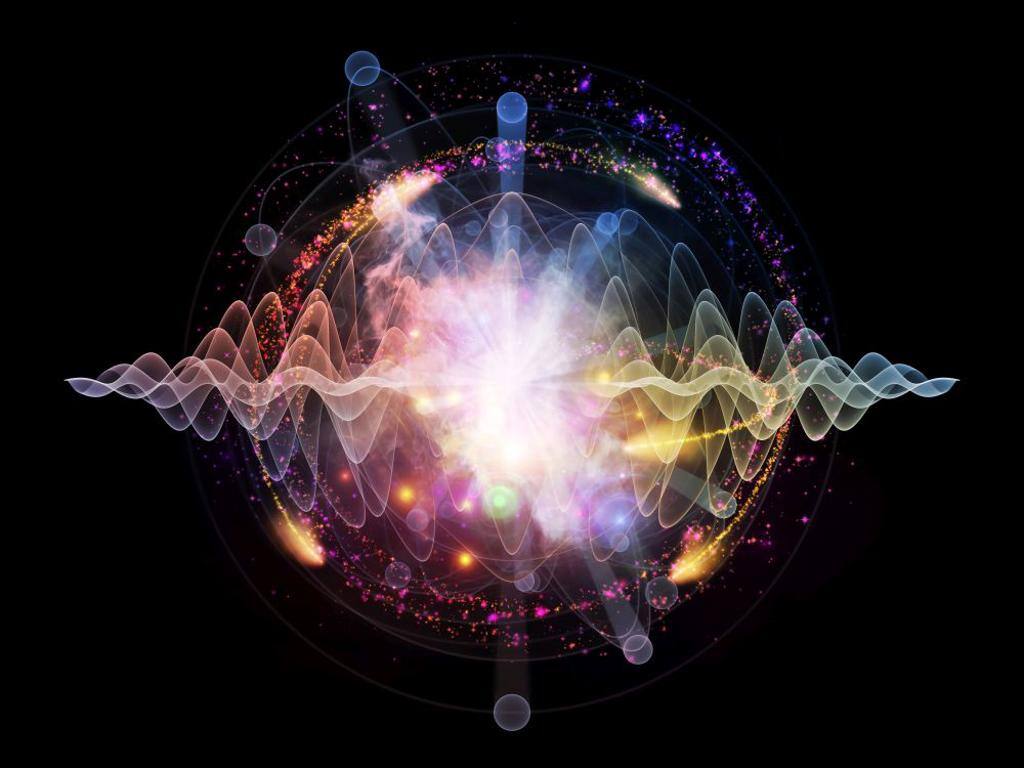 ABSTRACT CONCEPT OF ATOM AND QUANTUM WAVES ILLUSTRATED WITH FRACTAL ELEMENTS