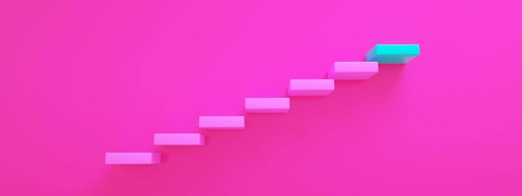 pink stairs leading to blue top step, top level or career, 3D rendering