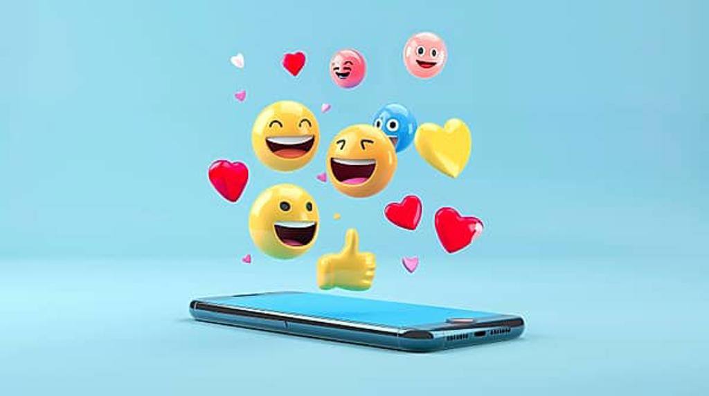 3D emojis emerging from a cellphone