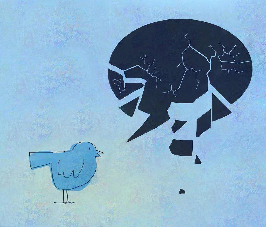 BIRD TWEETING WITH BROKEN SPEECH BUBBLE