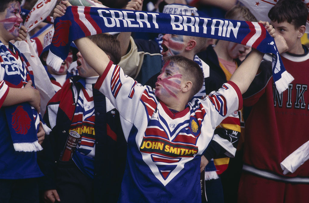 TEENAGE FANS HOLDING GREAT BRITAIN SCARFS DURING THE GREAT BRITAIN V AUSTRALIA GAME AT WEMBLEY STADIUM