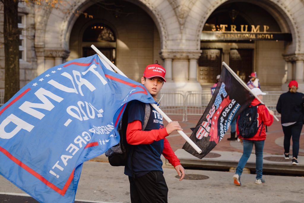 DEMONSTRATORS IN FRONT OF TRUMP HOTEL DURING MILLION MAGA MARCH